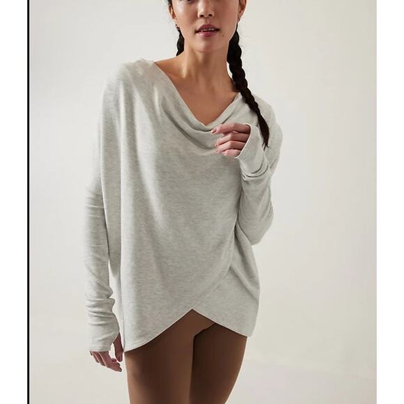 Athleta Purana Wrap Long Sleeve Sweater Top Size XL Travel Athleisure Soft - Picture 1 of 8